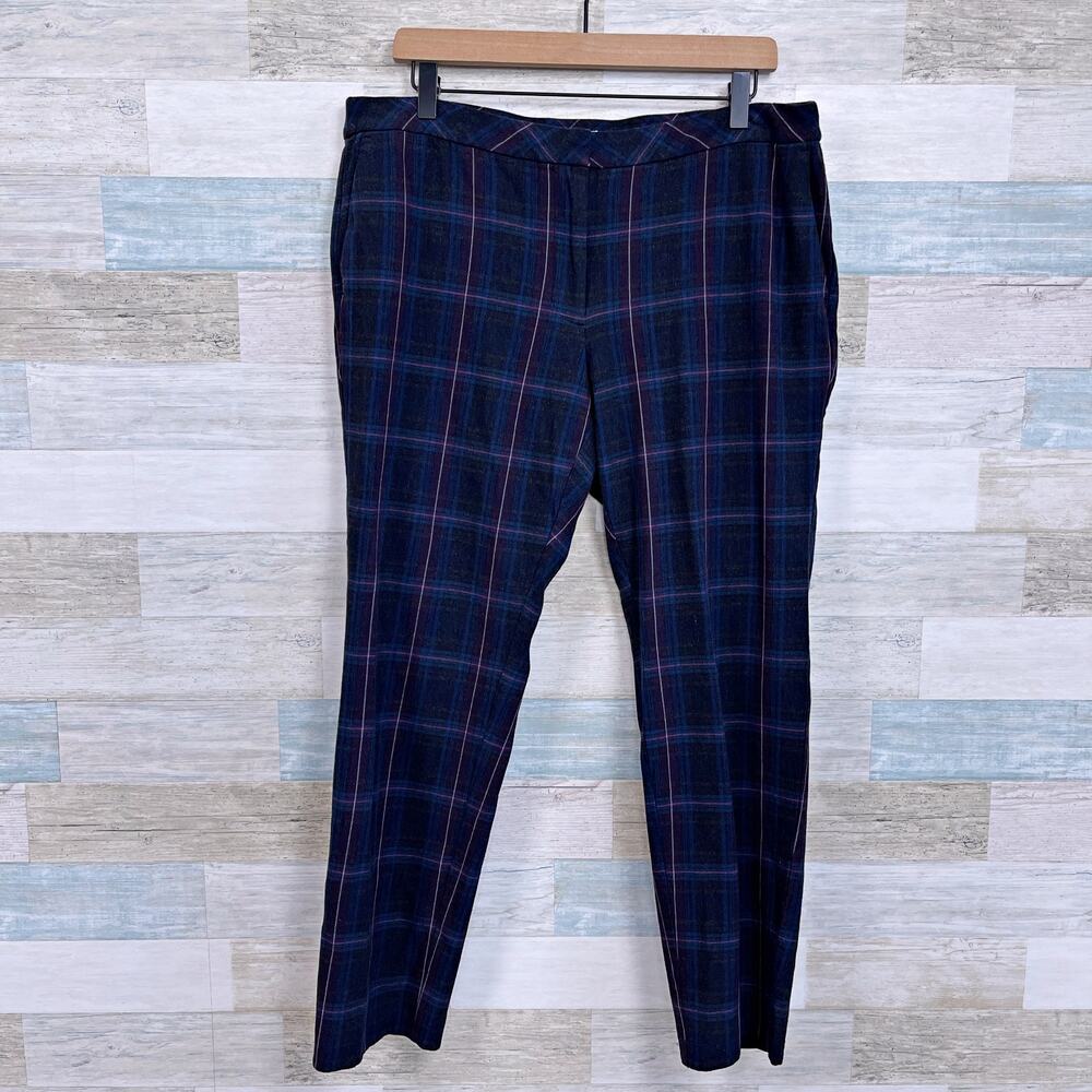 J Jill Premium Bi-Stretch Flannel Plaid Ankle Trouser Pants Gray Work Womens 14